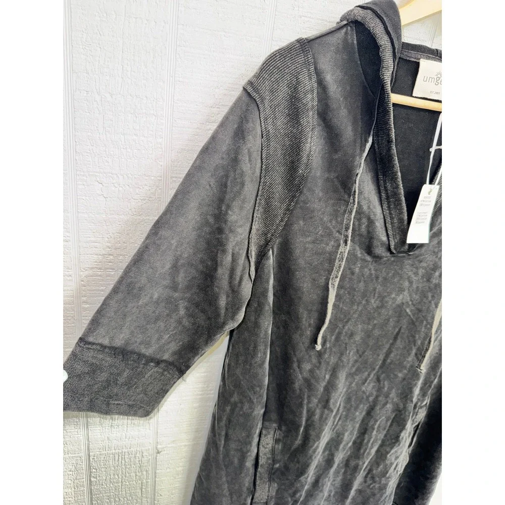 Umgee Hoodie Dress Womens Charcoal Gray Mineral Wash Ribbed Knit Mini S/M - Picture 3 of 7